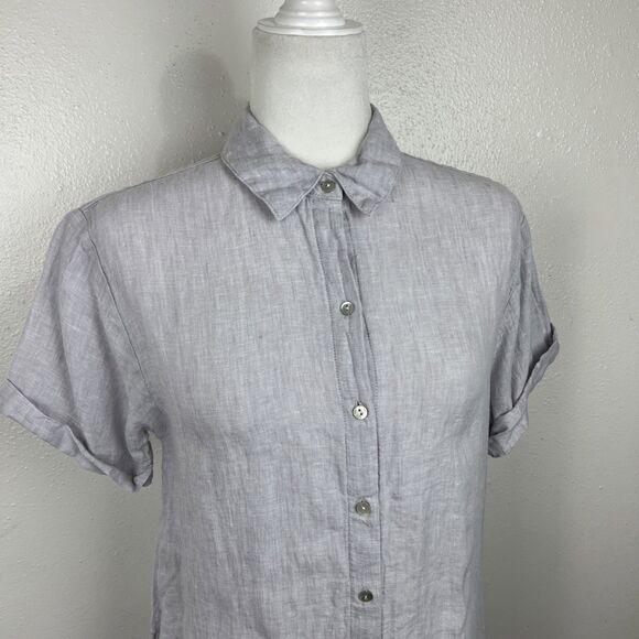 C&C California Linen Shirt Dress Women Small Short Sleeve Button Up Collared - Picture 6 of 14